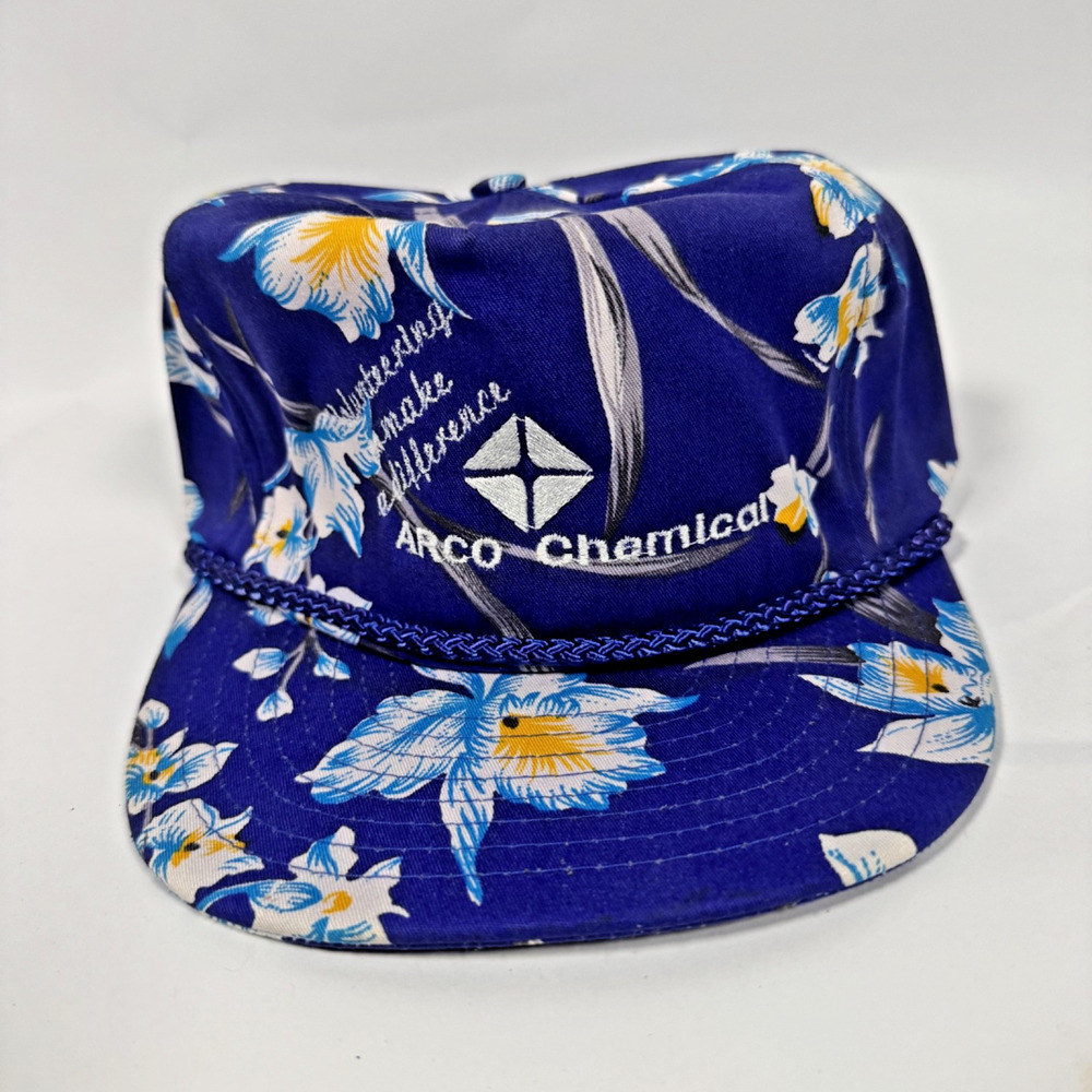 Vintage Arco Chemical Trucker Blue Floral Headband One Size Nissin (RARE)